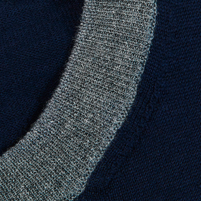 Canali Navy Grey Merino Wool College Sweater Brim