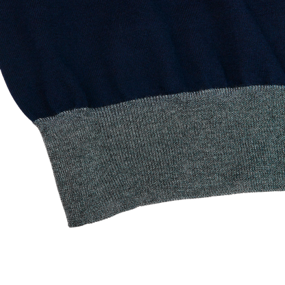 Canali Navy Grey Merino Wool College Sweater Edge