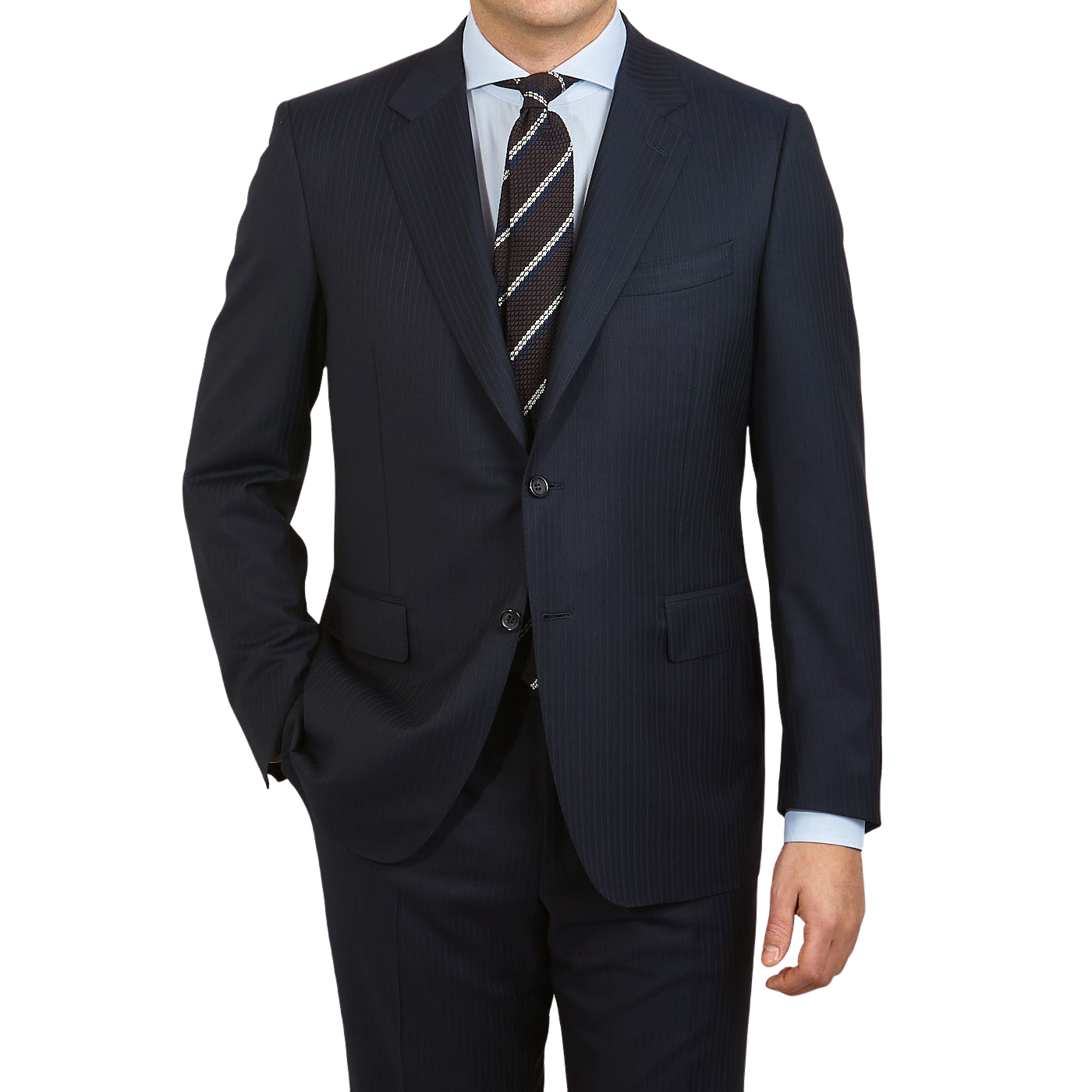 Canali Navy Pinstripe Super 150s Wool Drop 4 Suit Front