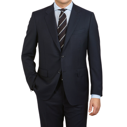 Canali Navy Pinstripe Super 150s Wool Drop 4 Suit Front