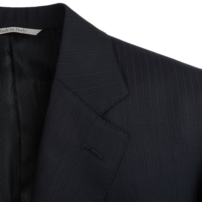 Canali Navy Pinstripe Super 150s Wool Drop 4 Suit Lapel