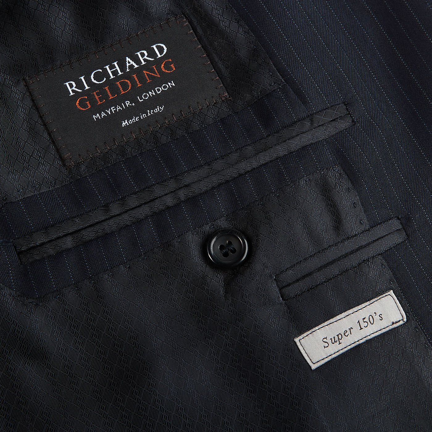 Canali Navy Pinstripe Super 150s Wool Drop 4 Suit Logo
