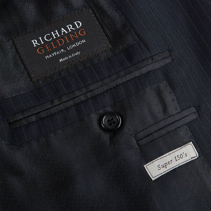 Canali Navy Pinstripe Super 150s Wool Drop 4 Suit Logo