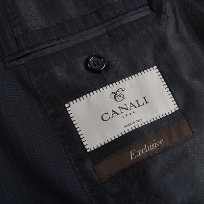 Canali Navy Pinstripe Super 150s Wool Drop 4 Suit Tag