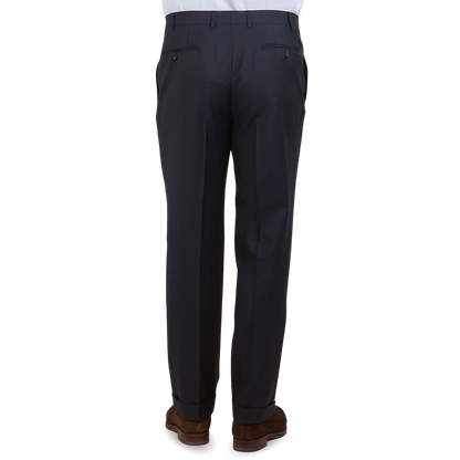 Canali Navy Pinstripe Super 150s Wool Drop 4 Suit Trousers Back