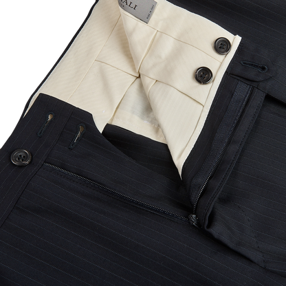 Canali Navy Pinstripe Super 150s Wool Drop 4 Suit Zipper