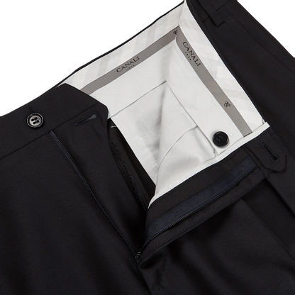 Canali Navy Plain Wool Trousers Zipper