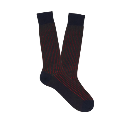 Canali Navy Red Ribbed Cotton Vanisee Socks Feature