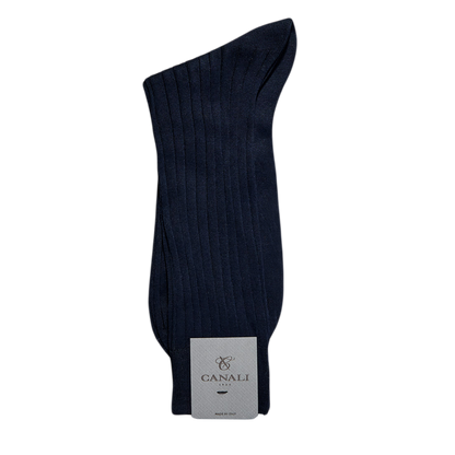 Navy Ribbed Cotton Socks