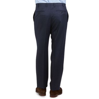 Canali Navy Wool Flannel Flat Front Trousers Back