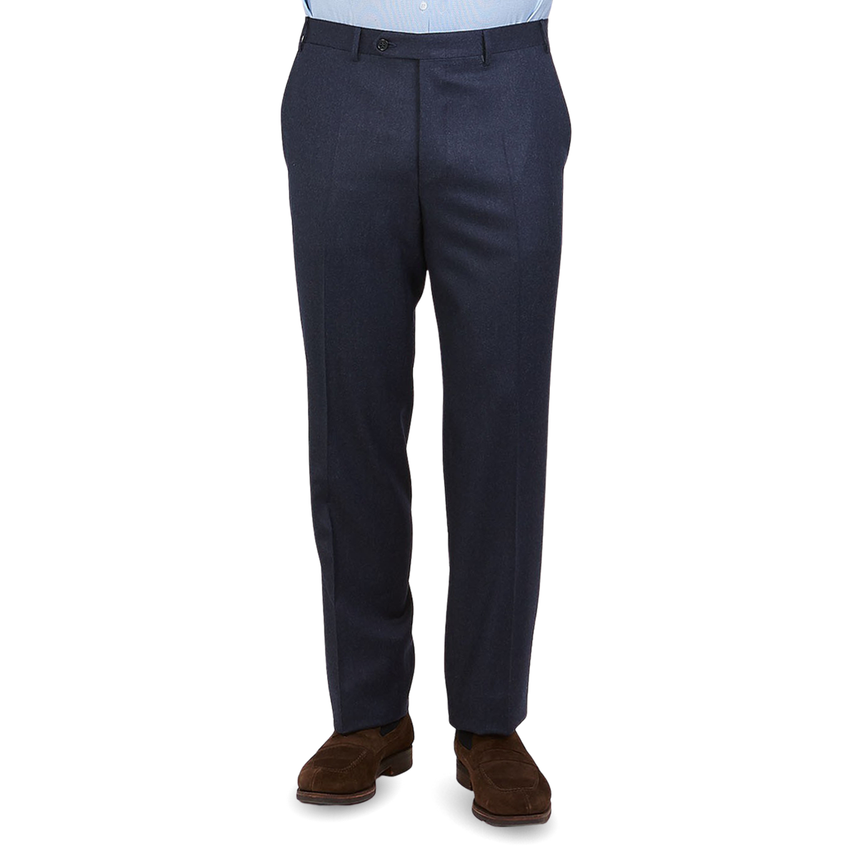 Canali Navy Wool Flannel Flat Front Trousers Front (kopia)