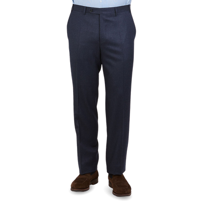 Canali Navy Wool Flannel Flat Front Trousers Front (kopia)