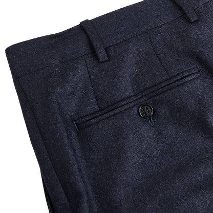 Canali Navy Wool Flannel Flat Front Trousers Pocket
