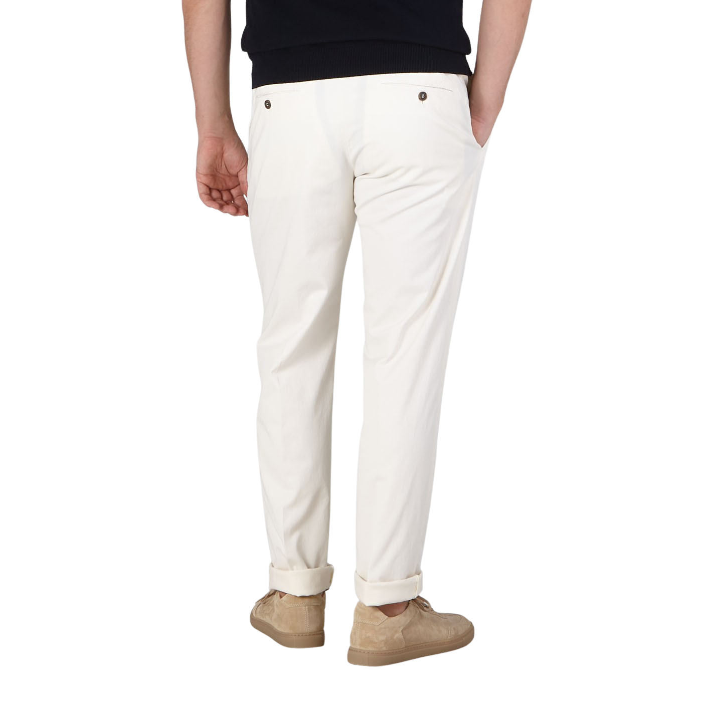 Canali Off-White Cotton Stretch Flat Front Chinos Back