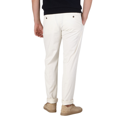 Canali Off-White Cotton Stretch Flat Front Chinos Back