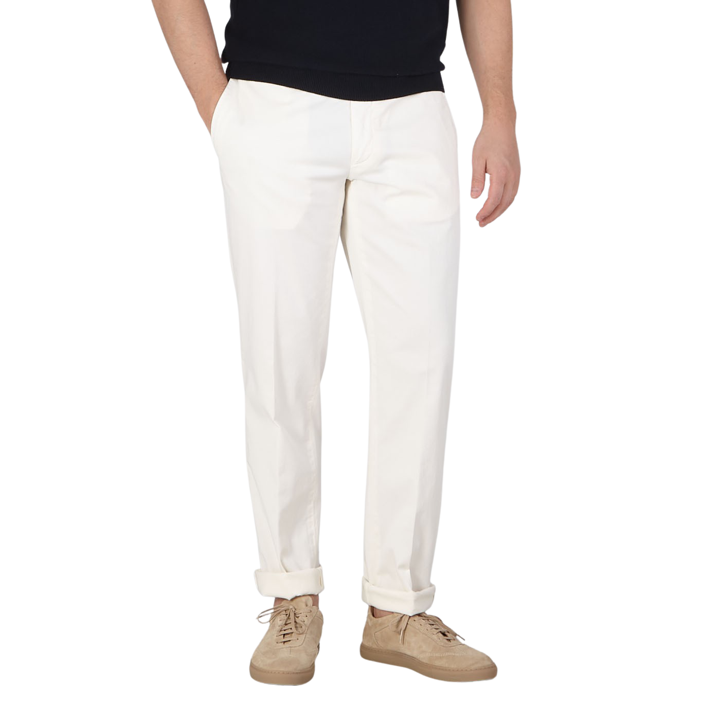 Canali Off-White Cotton Stretch Flat Front Chinos Front