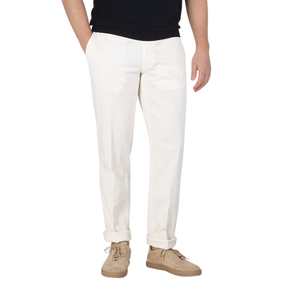 Canali Off-White Cotton Stretch Flat Front Chinos Front