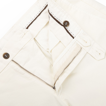 Canali Off-White Cotton Stretch Flat Front Chinos Zipper