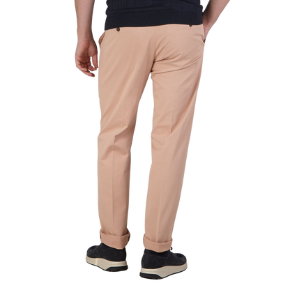 Canali Pink Beige Cotton Stretch Flat Front Chinos Back