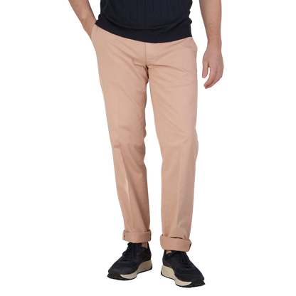 Canali Pink Beige Cotton Stretch Flat Front Chinos Front