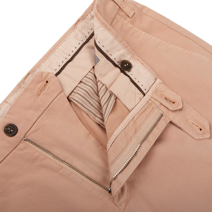 Canali Pink Beige Cotton Stretch Flat Front Chinos Zipper