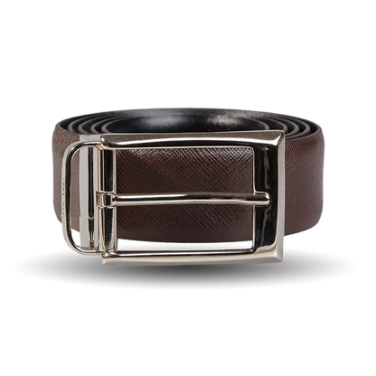 A Reversible Black Brown Leather 35mm Canali belt with a silver buckle.