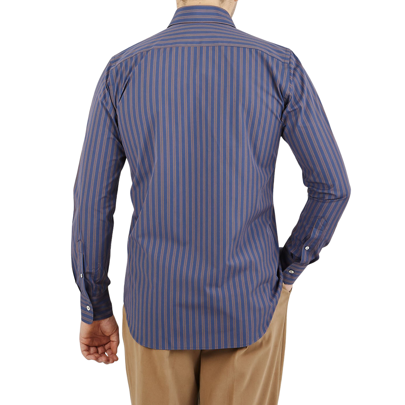 Canali Royal Blue Striped Cotton BD Shirt Back