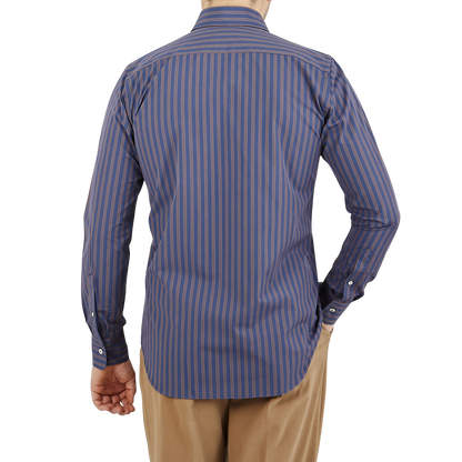 Canali Royal Blue Striped Cotton BD Shirt Back