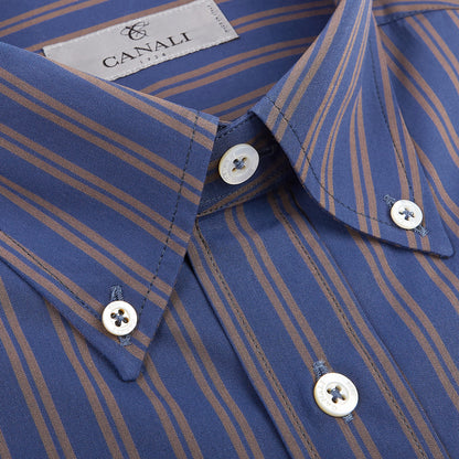 Canali Royal Blue Striped Cotton BD Shirt Closed