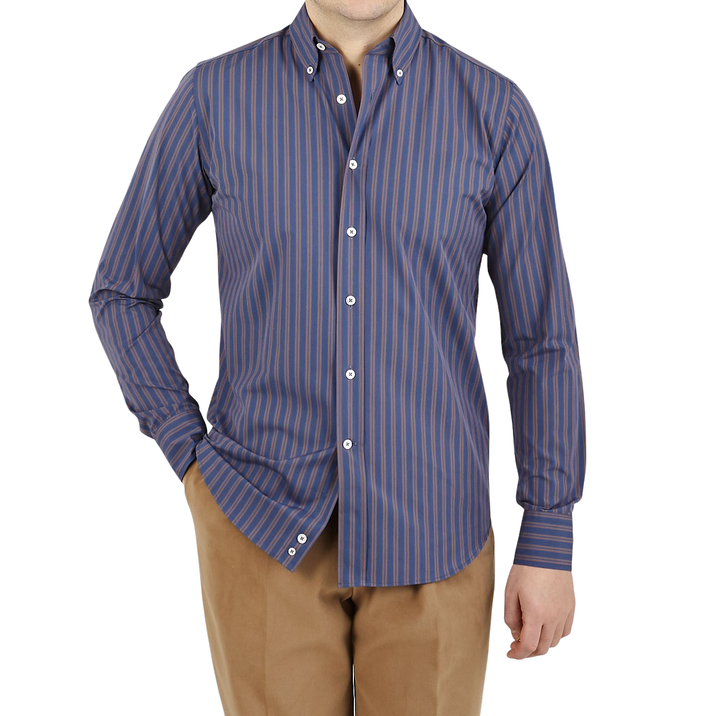 Canali Royal Blue Striped Cotton BD Shirt Front