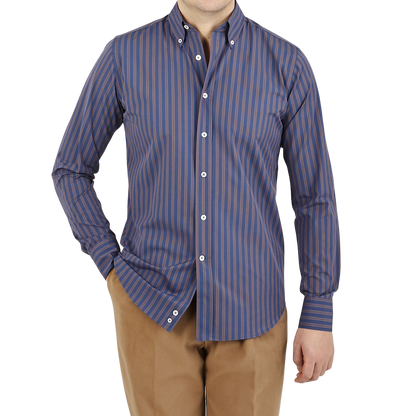 Canali Royal Blue Striped Cotton BD Shirt Front