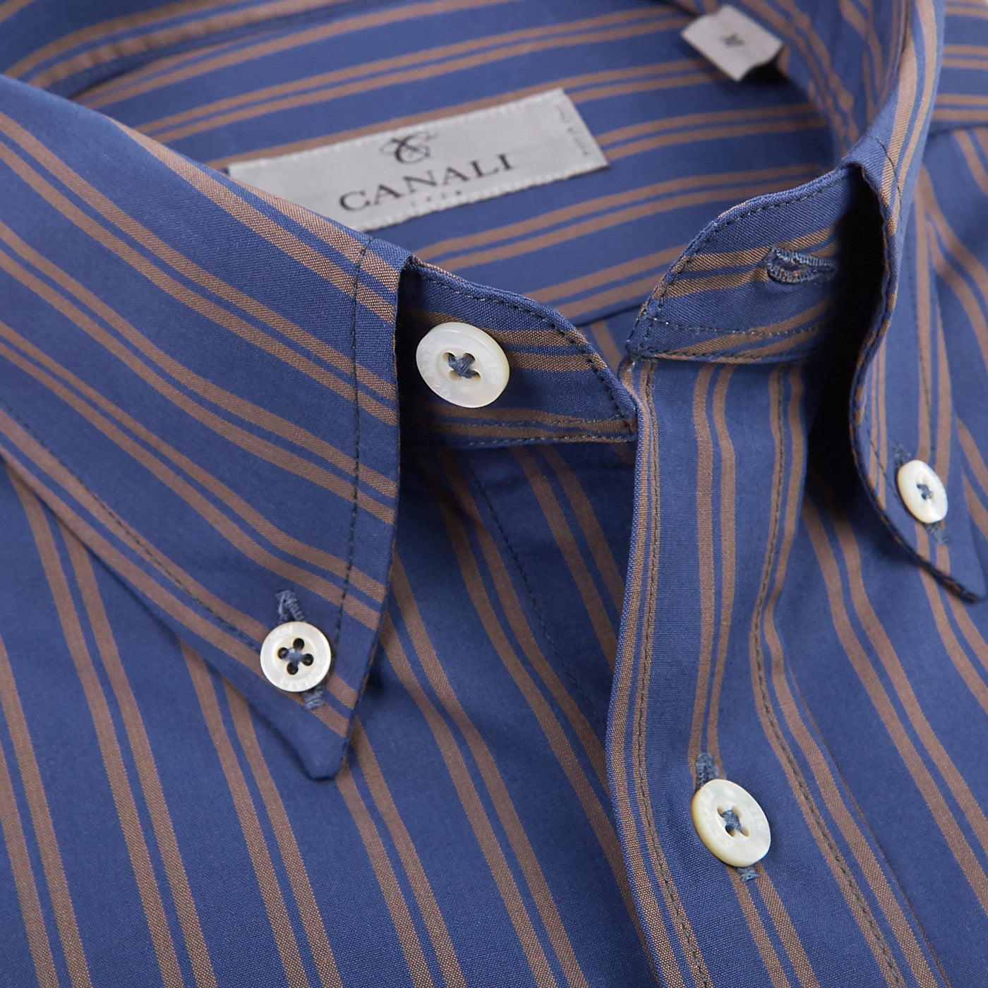 Canali Royal Blue Striped Cotton BD Shirt Open