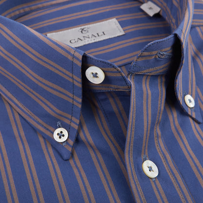 Canali Royal Blue Striped Cotton BD Shirt Open