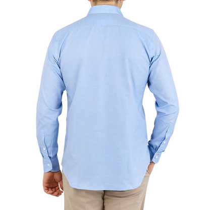 Canali Sky Blue Cotton Cut Away Shirt Back