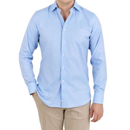 Canali Sky Blue Cotton Cut Away Shirt Front