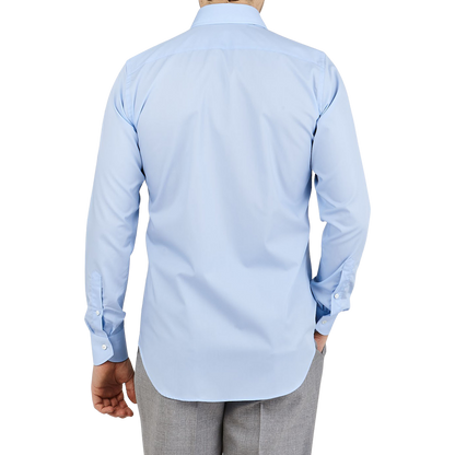 Canali Sky Blue Plain Cotton Shirt Back