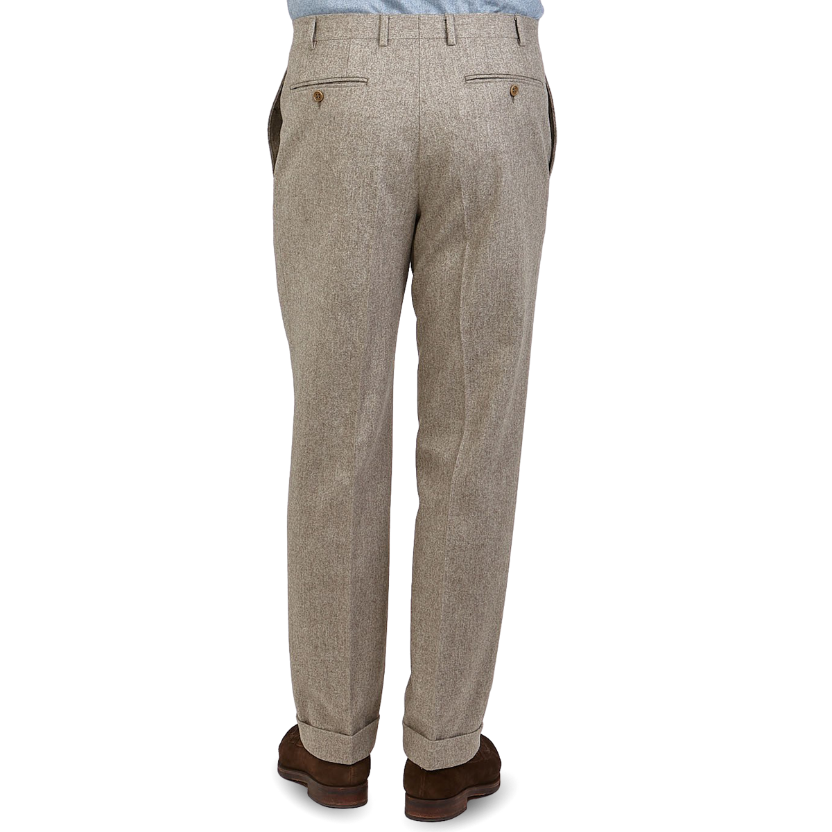 Canali Taupe Beige Wool Flannel Flat Front Trousers Back