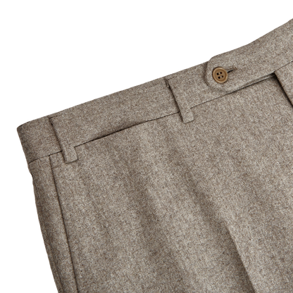 Canali Taupe Beige Wool Flannel Flat Front Trousers Edge