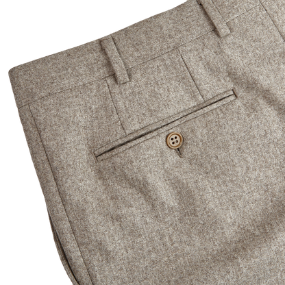 Canali Taupe Beige Wool Flannel Flat Front Trousers Pocket