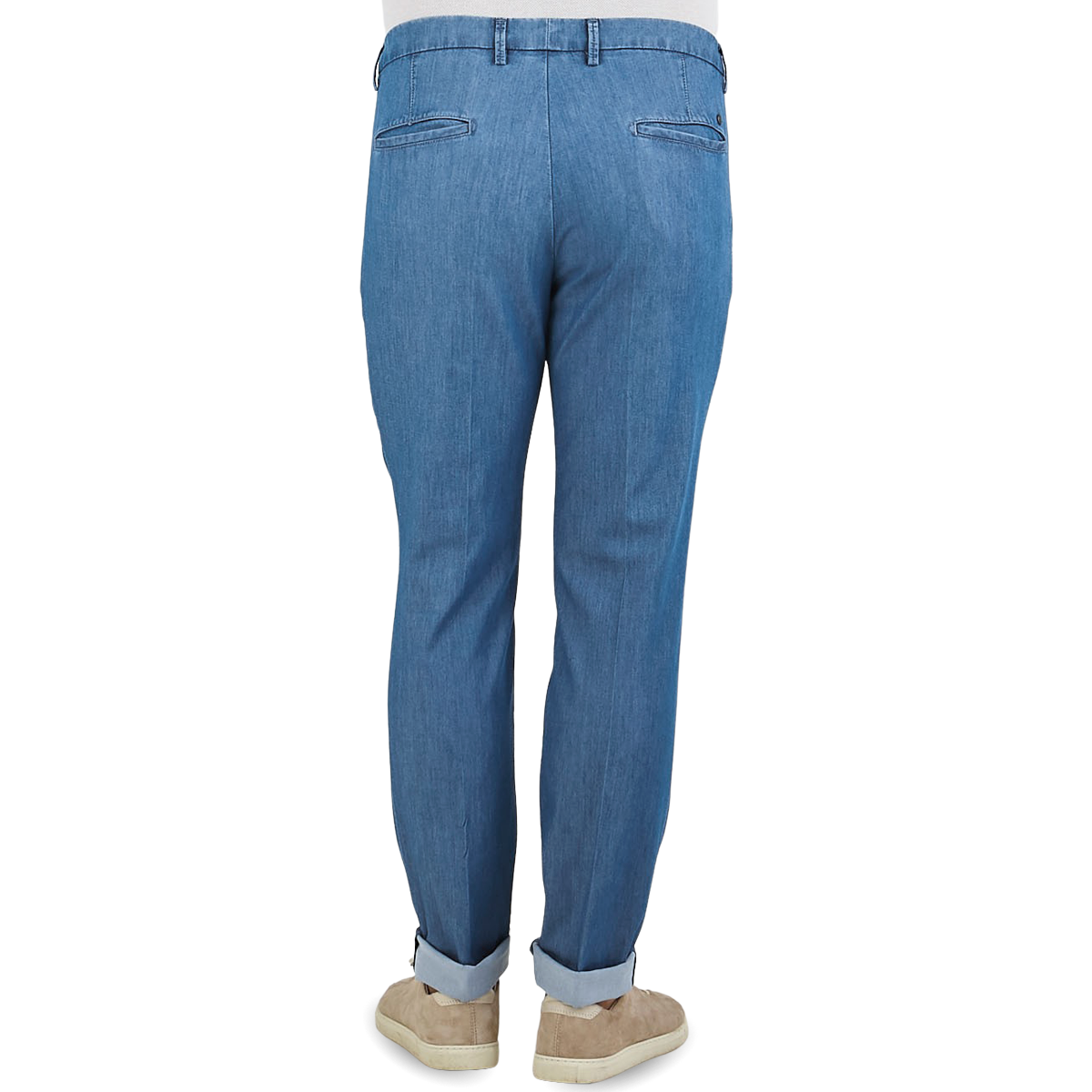 Canali Washed Denim Blue Cotton Casual Trousers Back