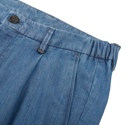 Canali Washed Denim Blue Cotton Casual Trousers Edge