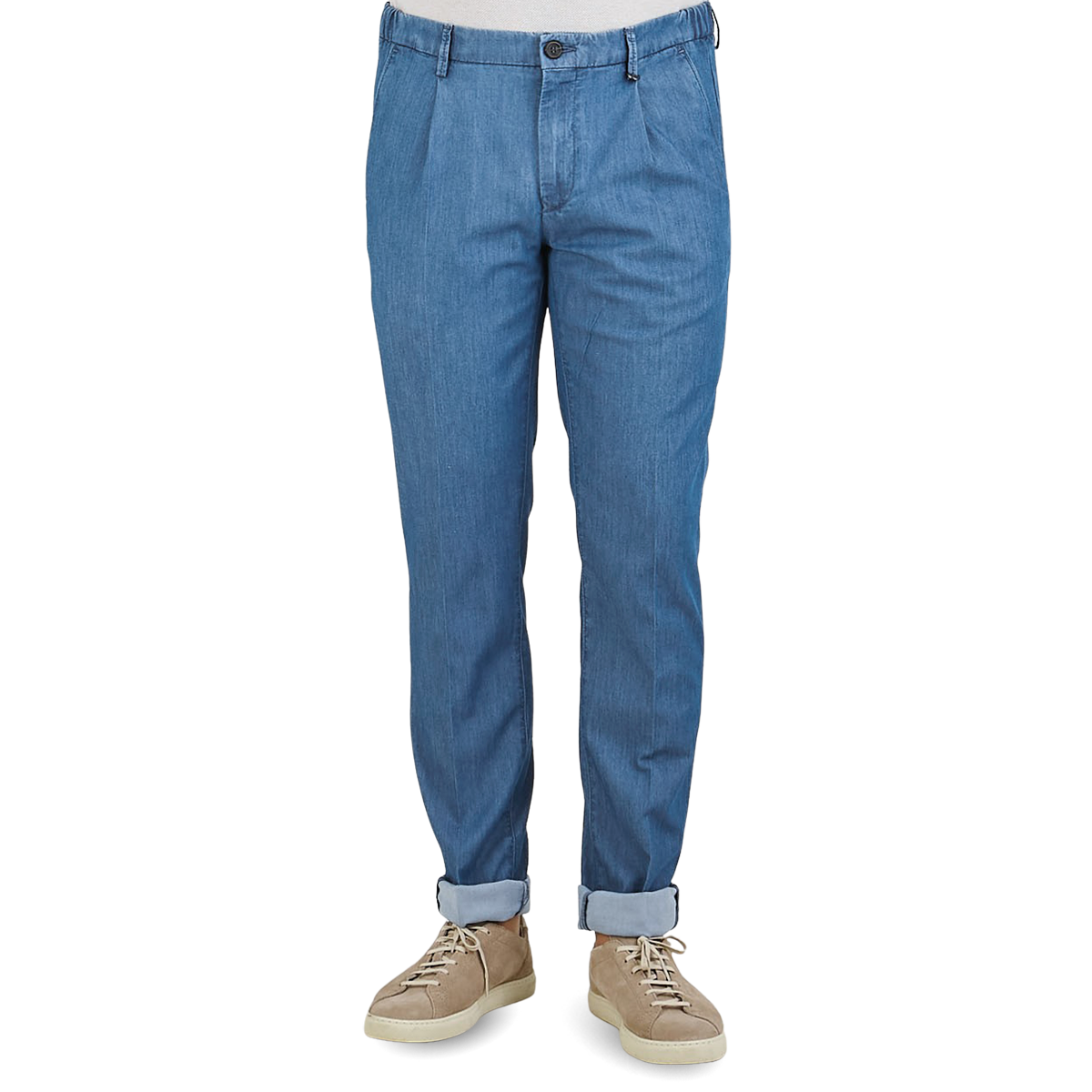 Canali Washed Denim Blue Cotton Casual Trousers Front