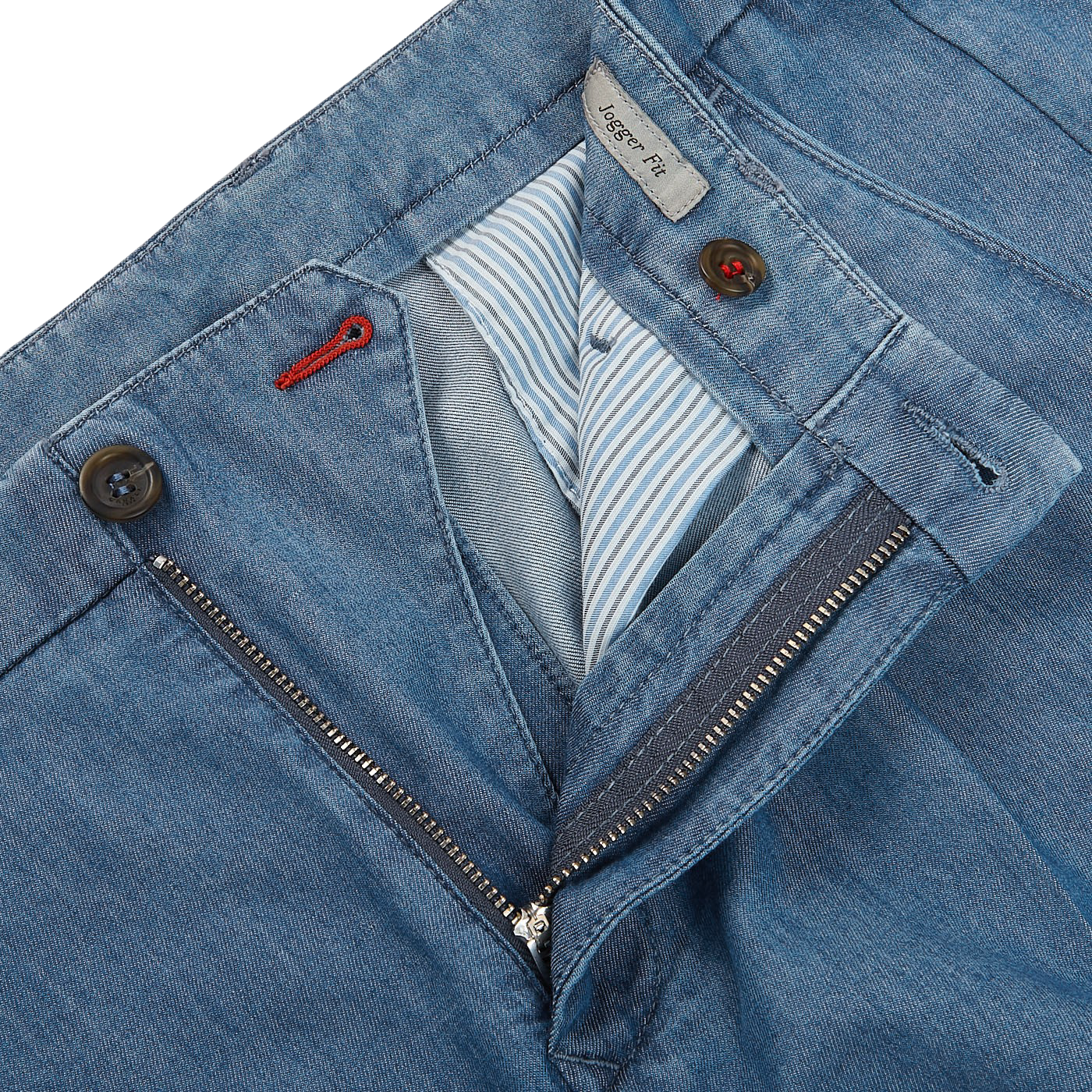 Canali Washed Denim Blue Cotton Casual Trousers Zipper