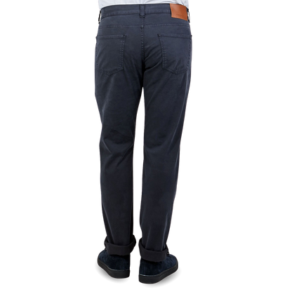 Canali Washed Navy Cotton Twill Jeans Back