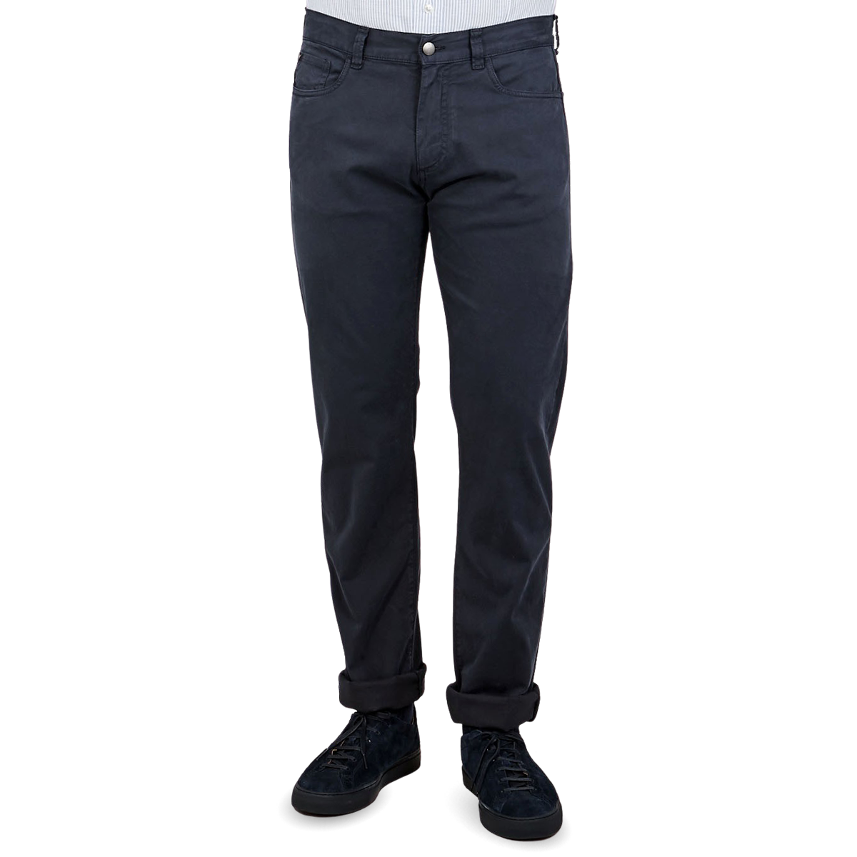 Canali Washed Navy Cotton Twill Jeans Front