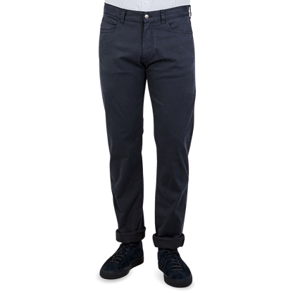 Canali Washed Navy Cotton Twill Jeans Front