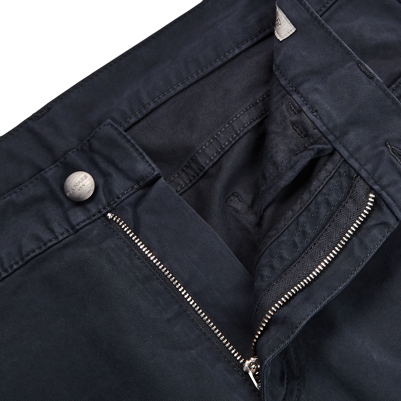 Canali Washed Navy Cotton Twill Jeans Zipper