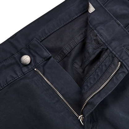 Canali Washed Navy Cotton Twill Jeans Zipper