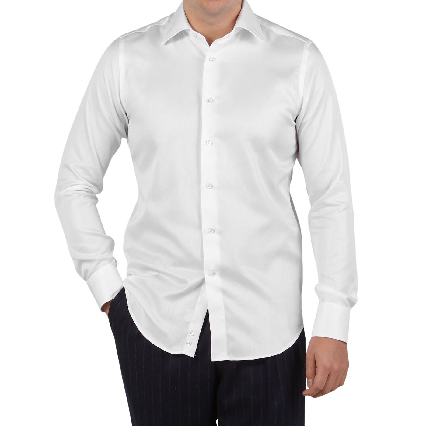 Canali White Cotton Cut Away Impeccabile Shirt Front
