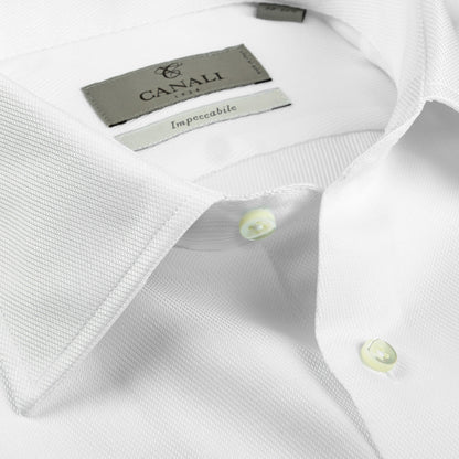 Canali White Cotton Cut Away Impeccabile Shirt Open